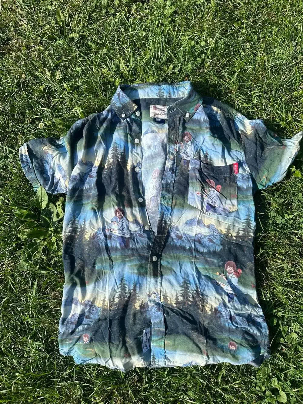 RSVLTS x Bob Ross All Over Print Happy Little Trees Short Sleeve Button Up Shirt